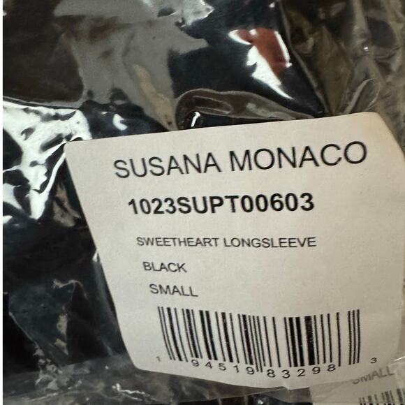 Susana Monaco Sweetheart Long Sleeve Top Black NWT Size Small - Picture 9 of 9